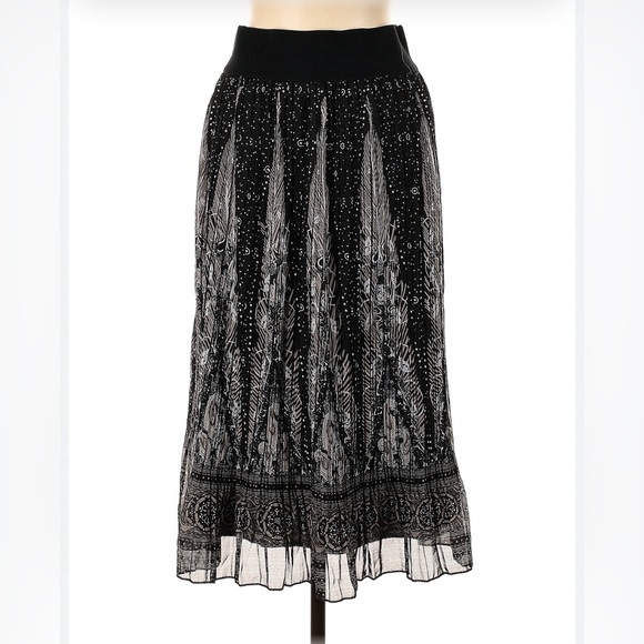 Boho Print Mid-Waist Oversized Pleated Zipper Skirt